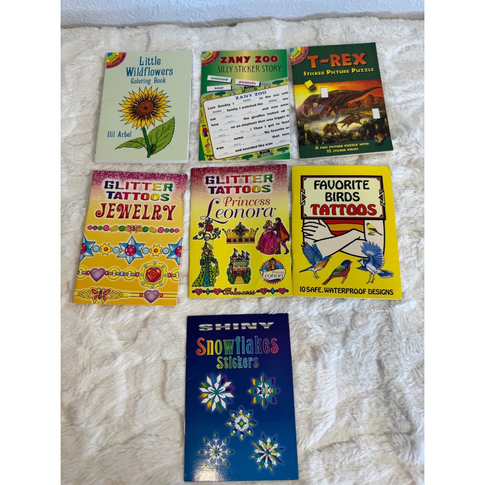 Dover Little Activity Books Lot 7 Coloring Stickers Tattoos T-Rex Birds Vintage